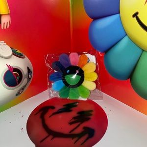 TM/KK Flower Plush Key Chain Rainbow & Black